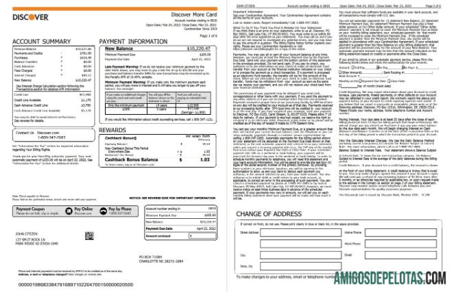 Extrato de cartão de crédito Discover dos EUA para impressão, modelo Word e PDF, 6 páginas